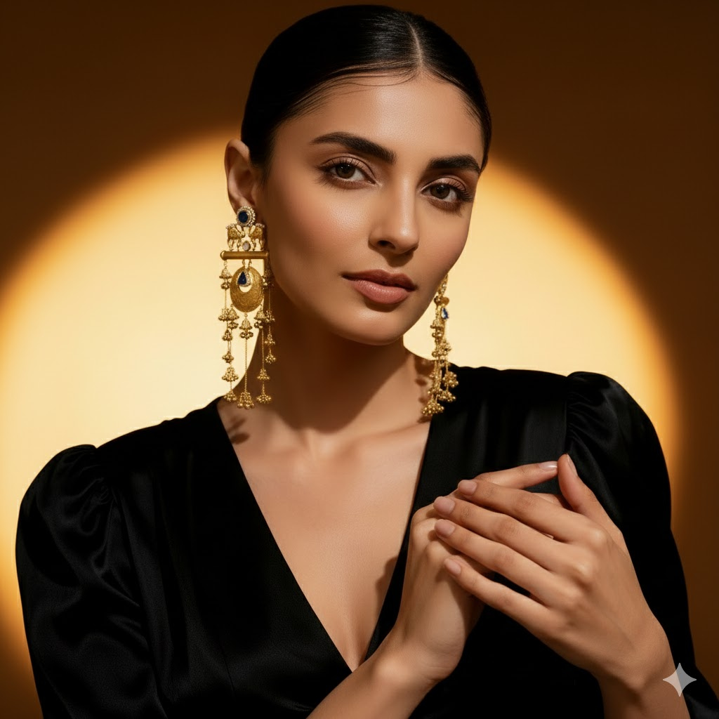 Althea-Inspired Gold & Blue Designer Earrings