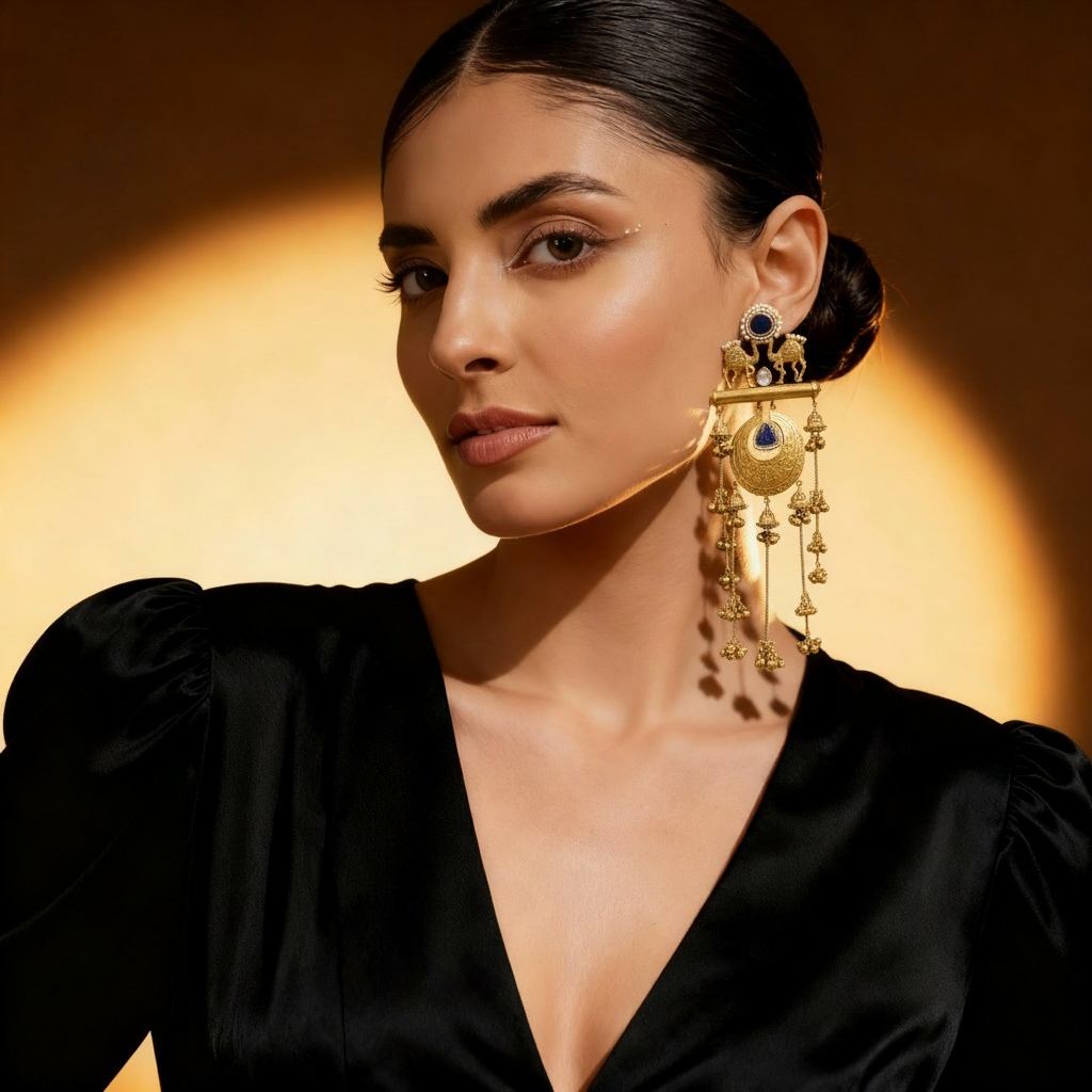 Althea-Inspired Gold & Blue Designer Earrings