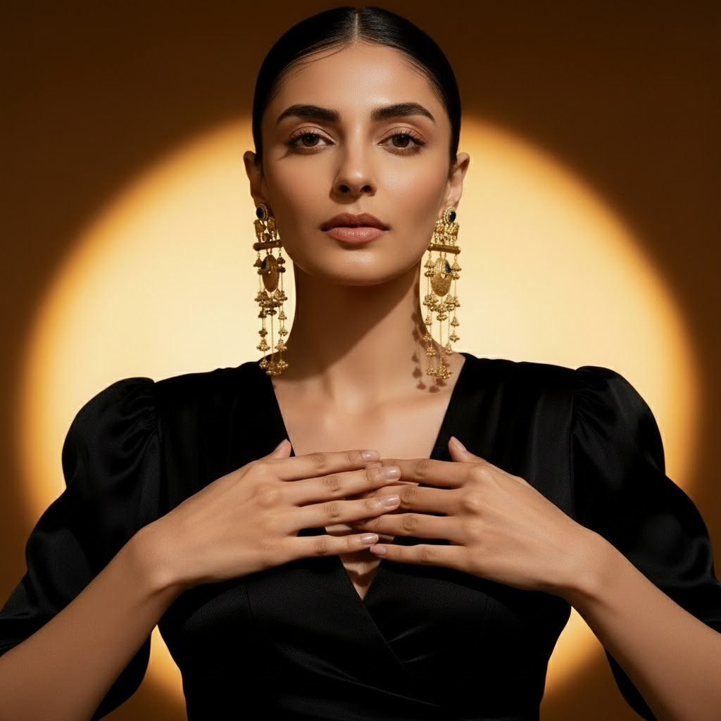 Althea-Inspired Gold & Blue Designer Earrings