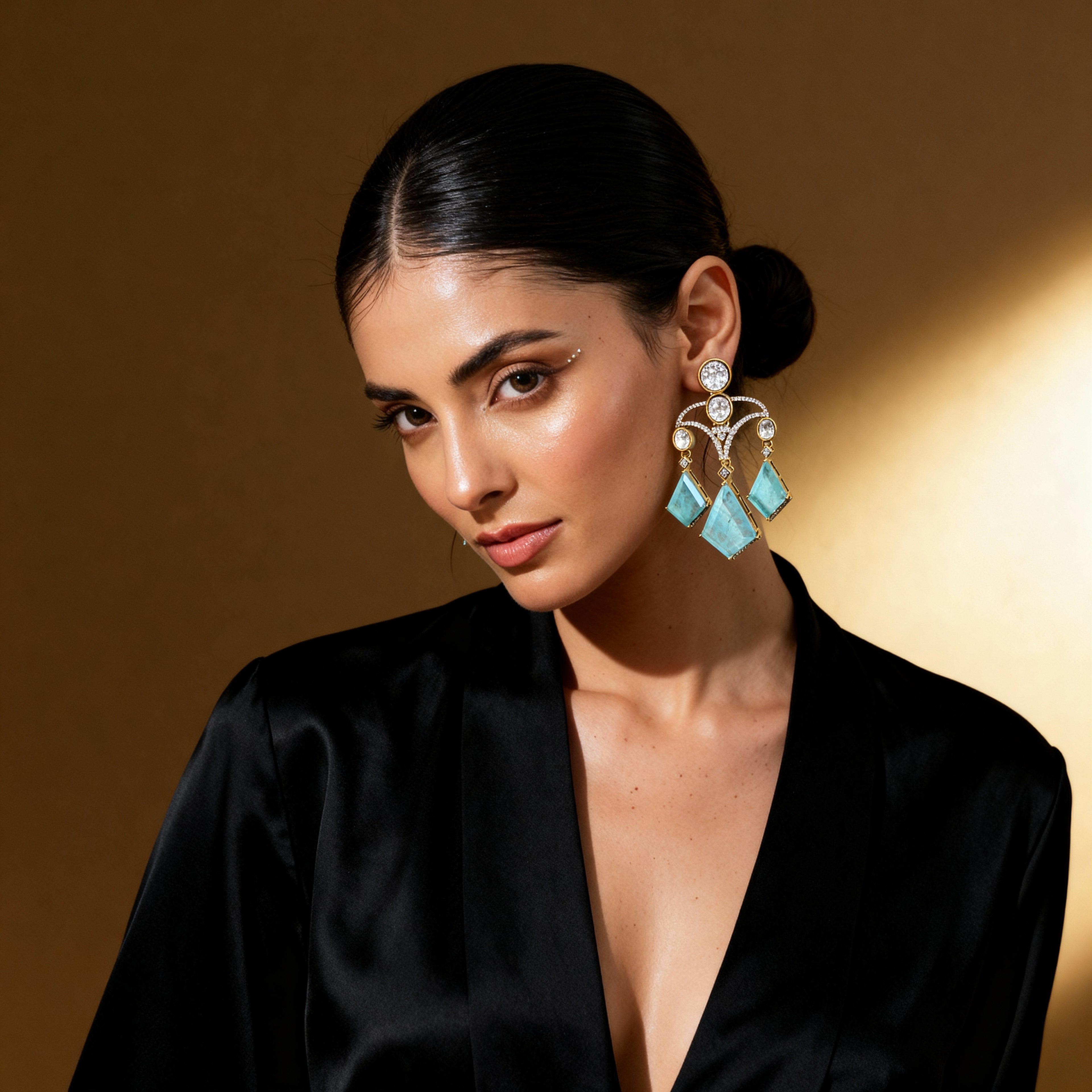 Elaborate Turquoise and Diamond Drop Earrings