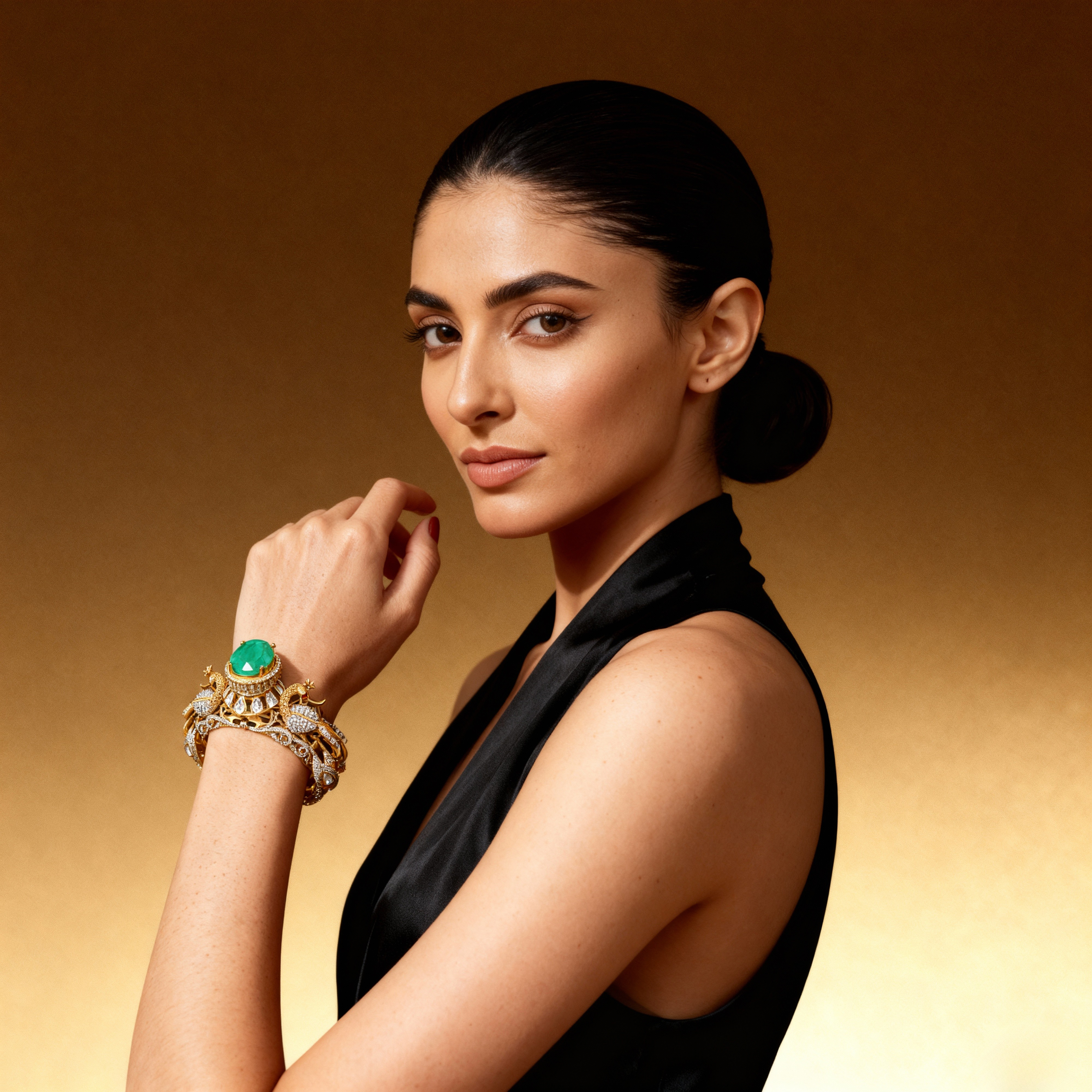 Elegant Emerald Gold Bracelet