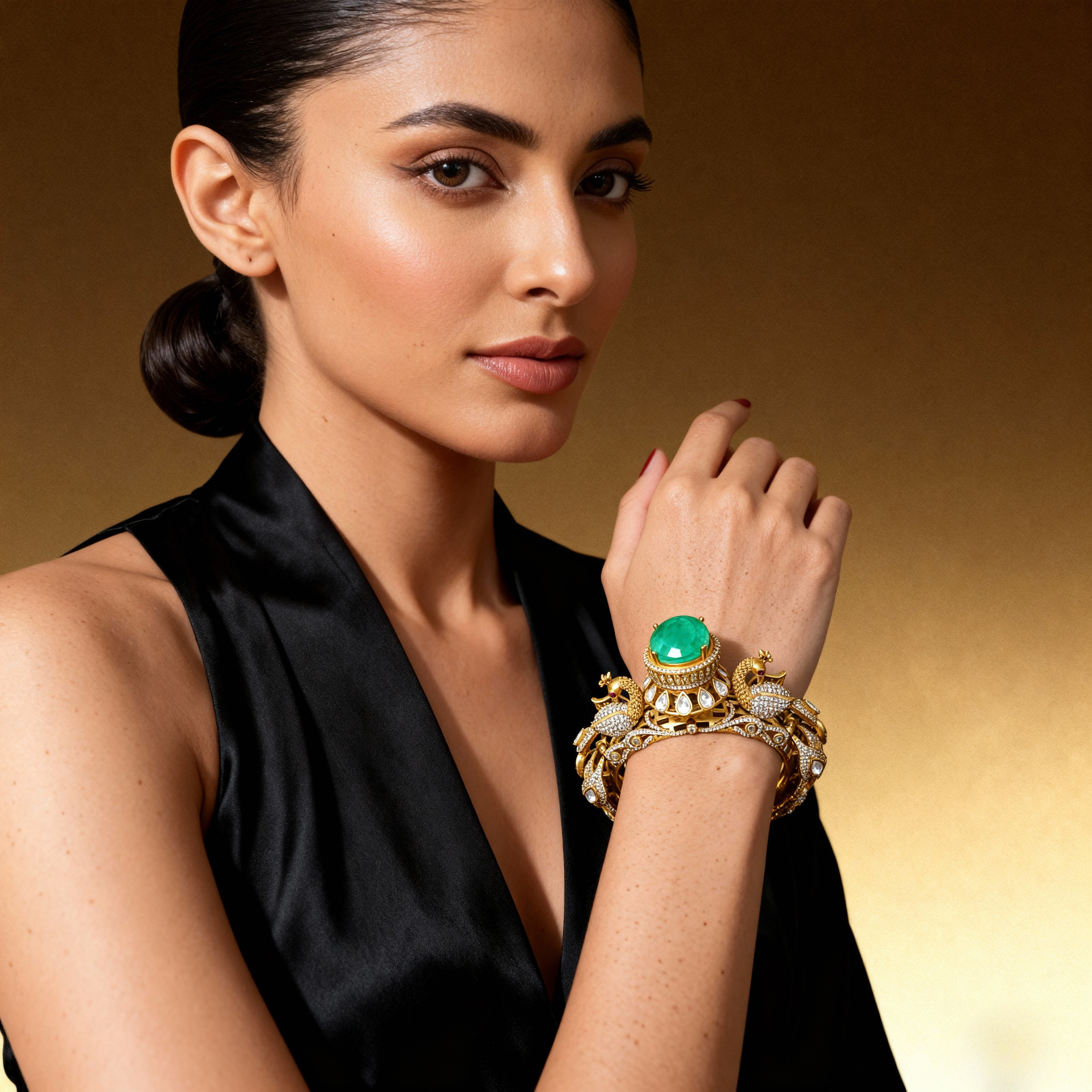 Elegant Emerald Gold Bracelet