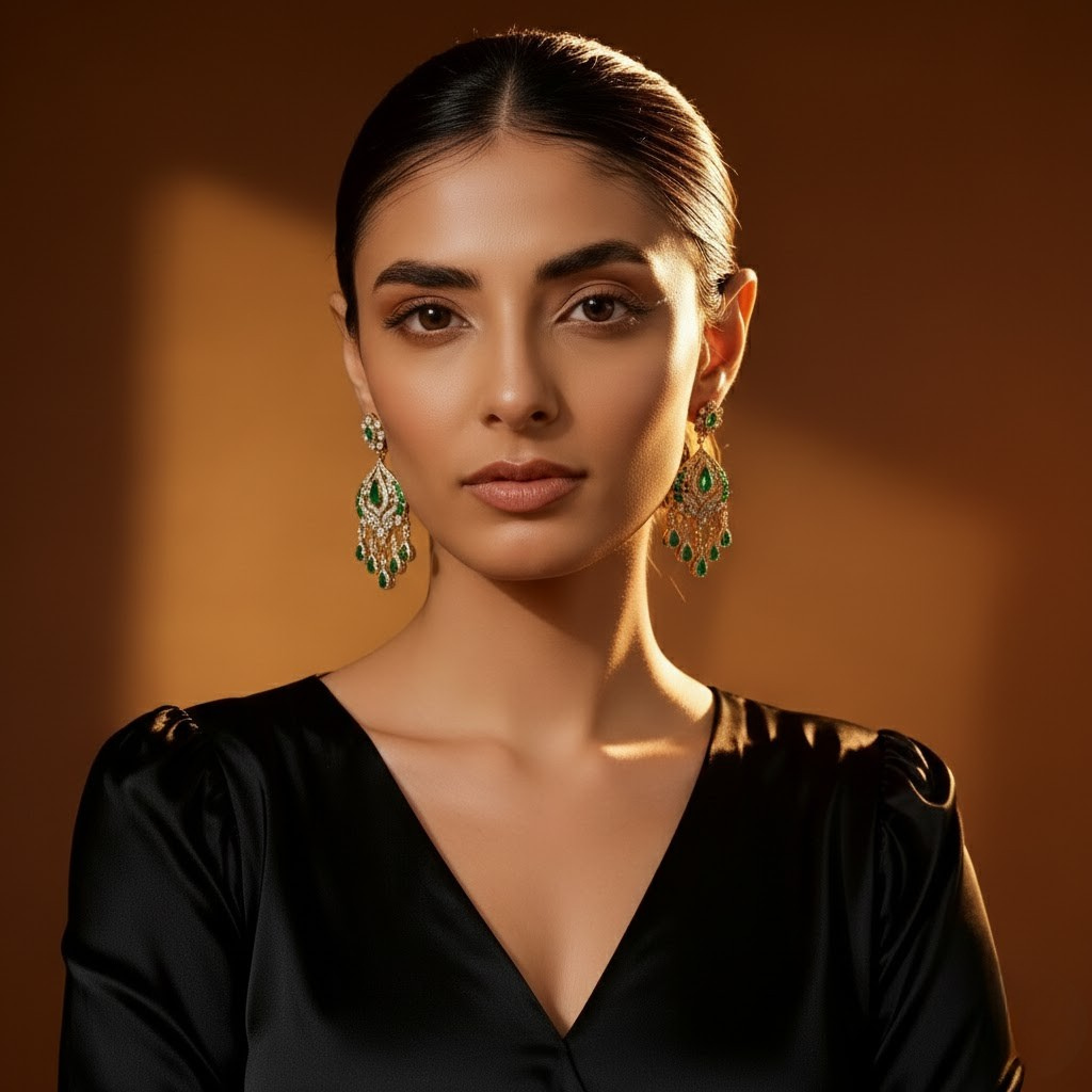 Emerald and Pearl Embellished Drop Earrings