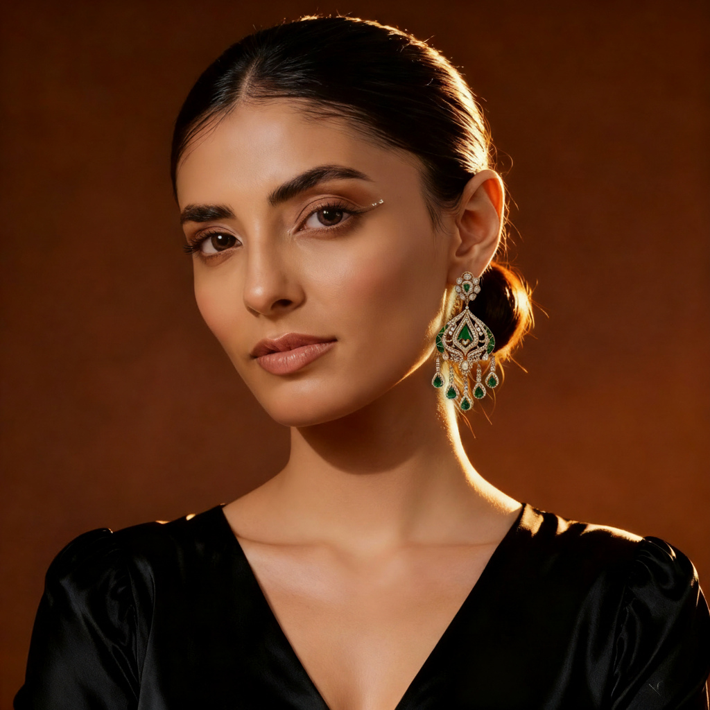 Emerald and Pearl Embellished Drop Earrings