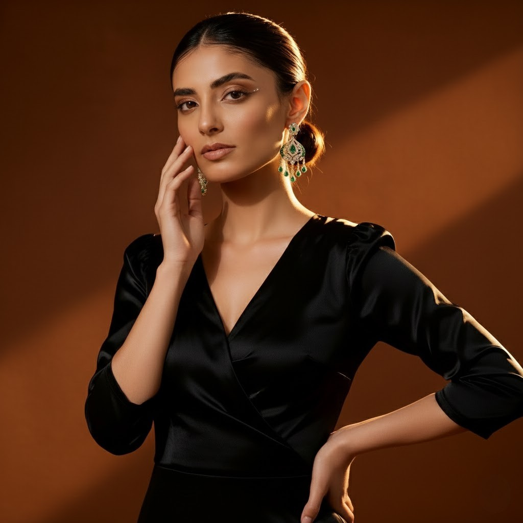 Emerald and Pearl Embellished Drop Earrings