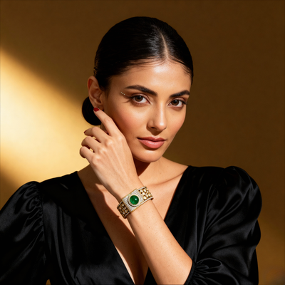 Gold Bracelet with Green Gemstone