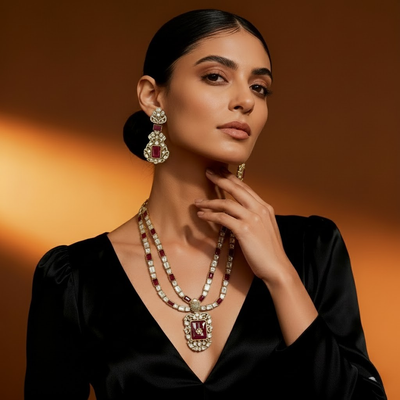 Kundan Embellished Necklace and Earring Set