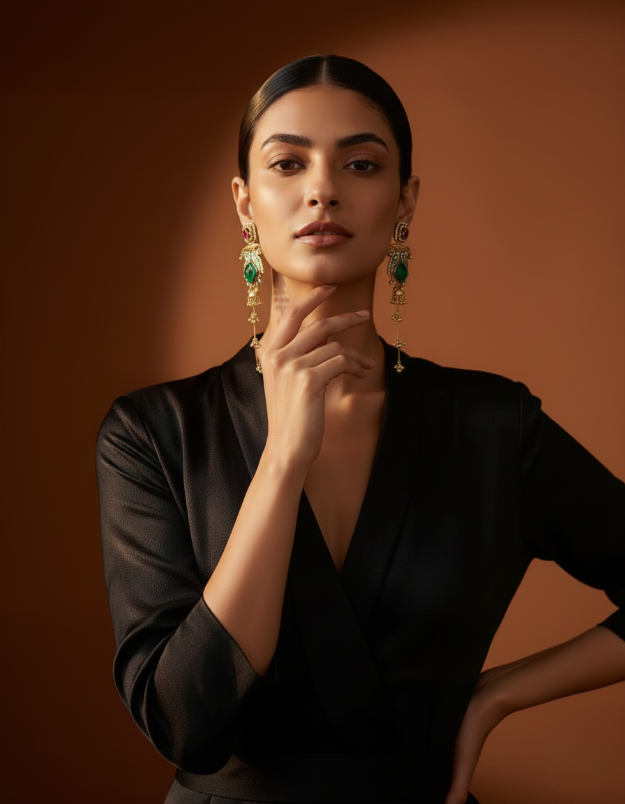 Multicolored Statement Earrings with Gold Accents