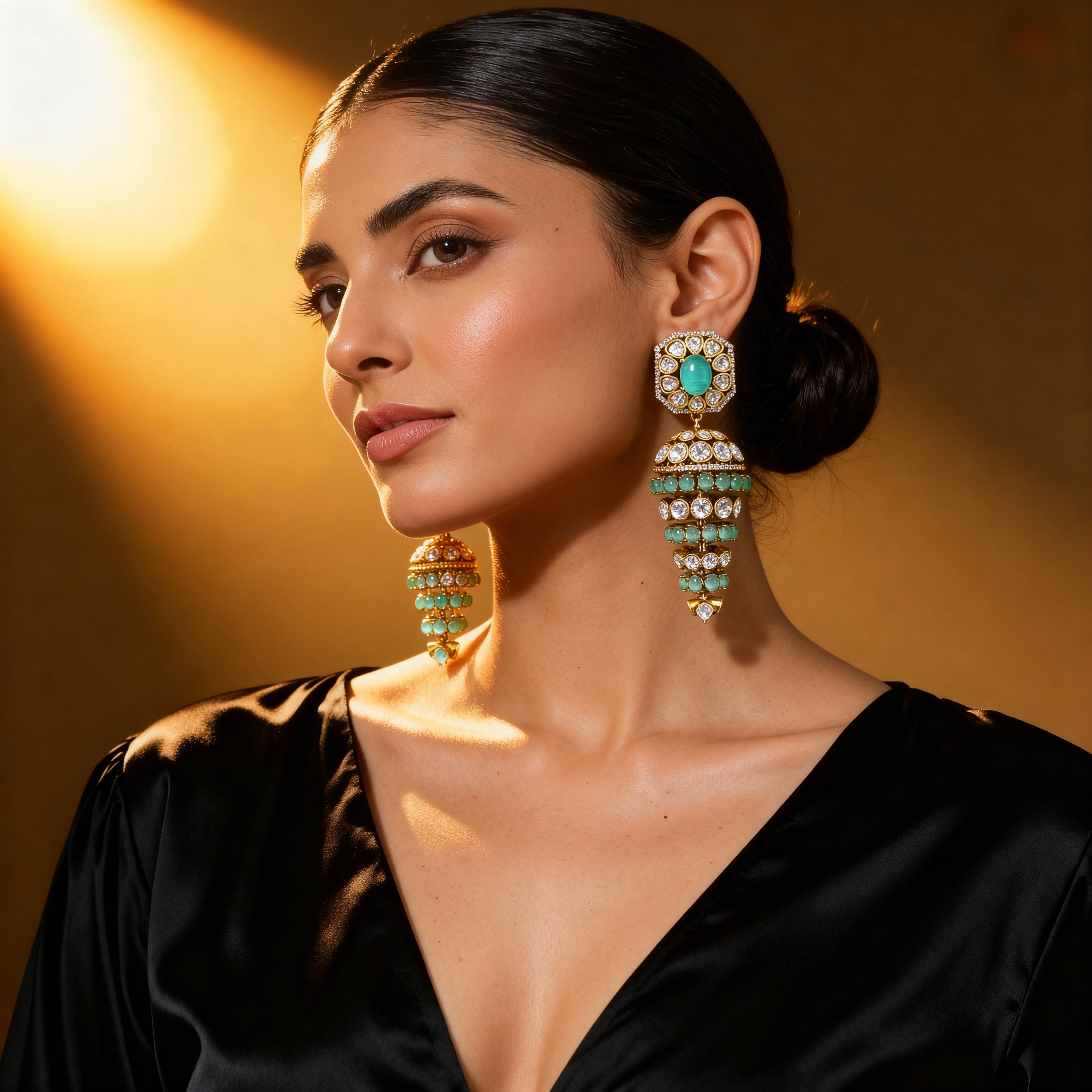 Ornate Emerald and Gold Earrings