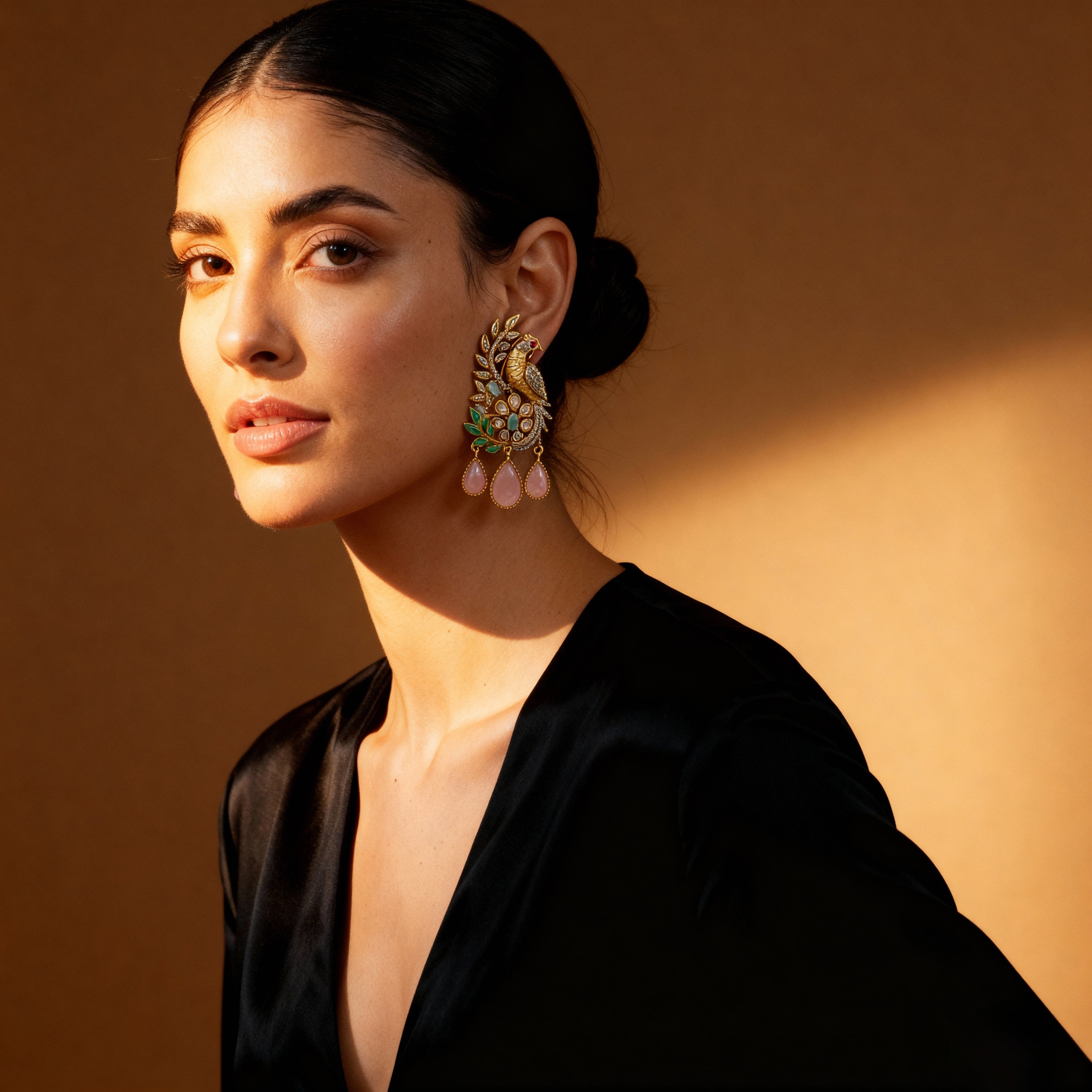 Ornate Gold and Gemstone Drop Earrings