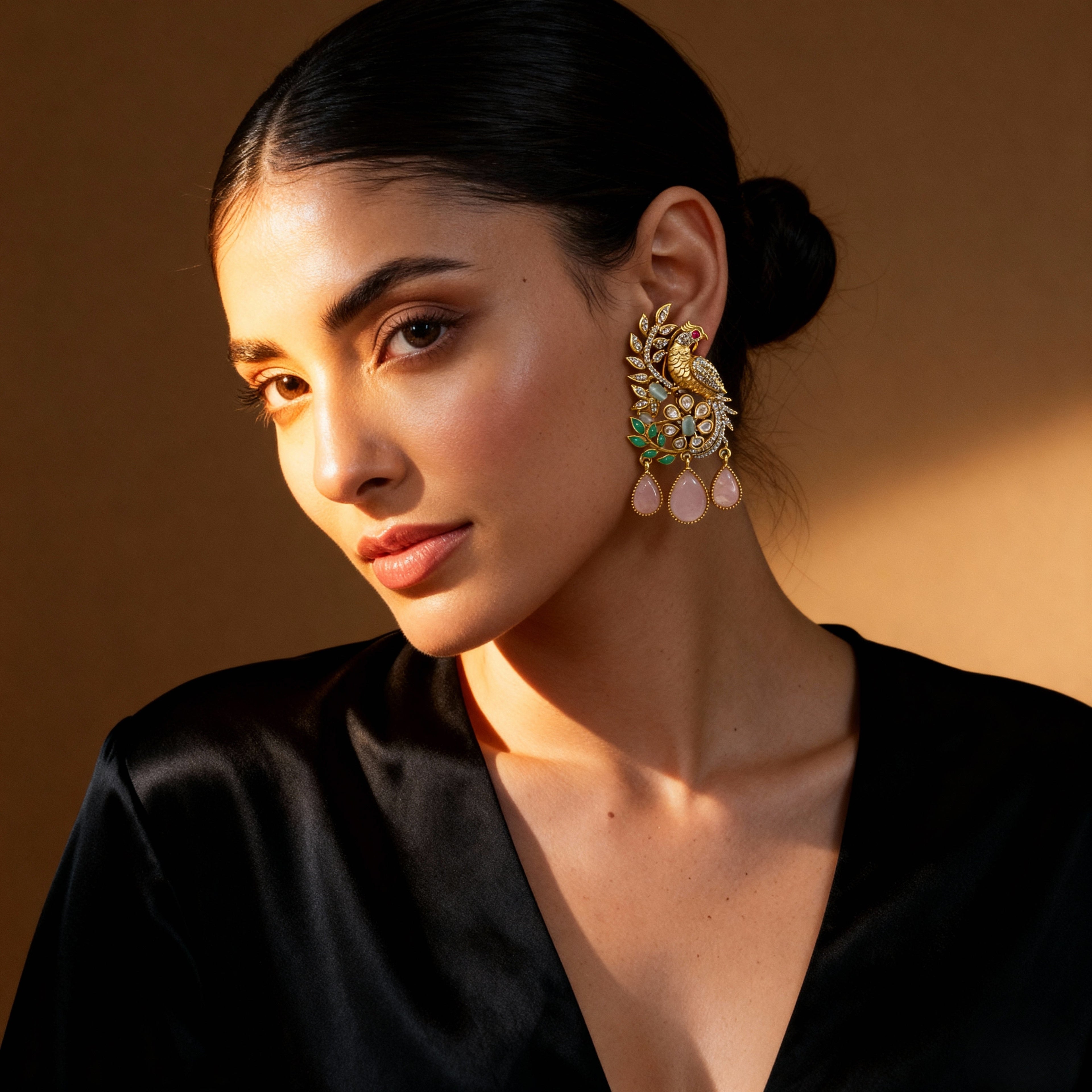 Ornate Gold and Gemstone Drop Earrings