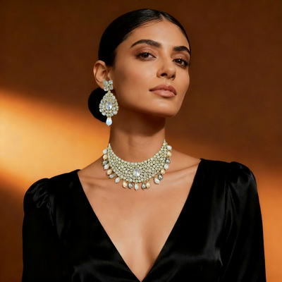 Pearl and Diamond Choker Necklace Set