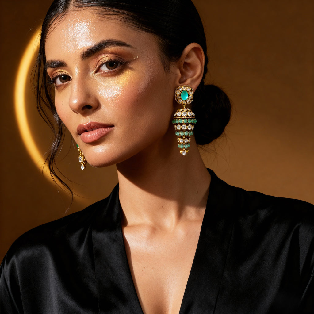 Ornate Emerald and Gold Earrings