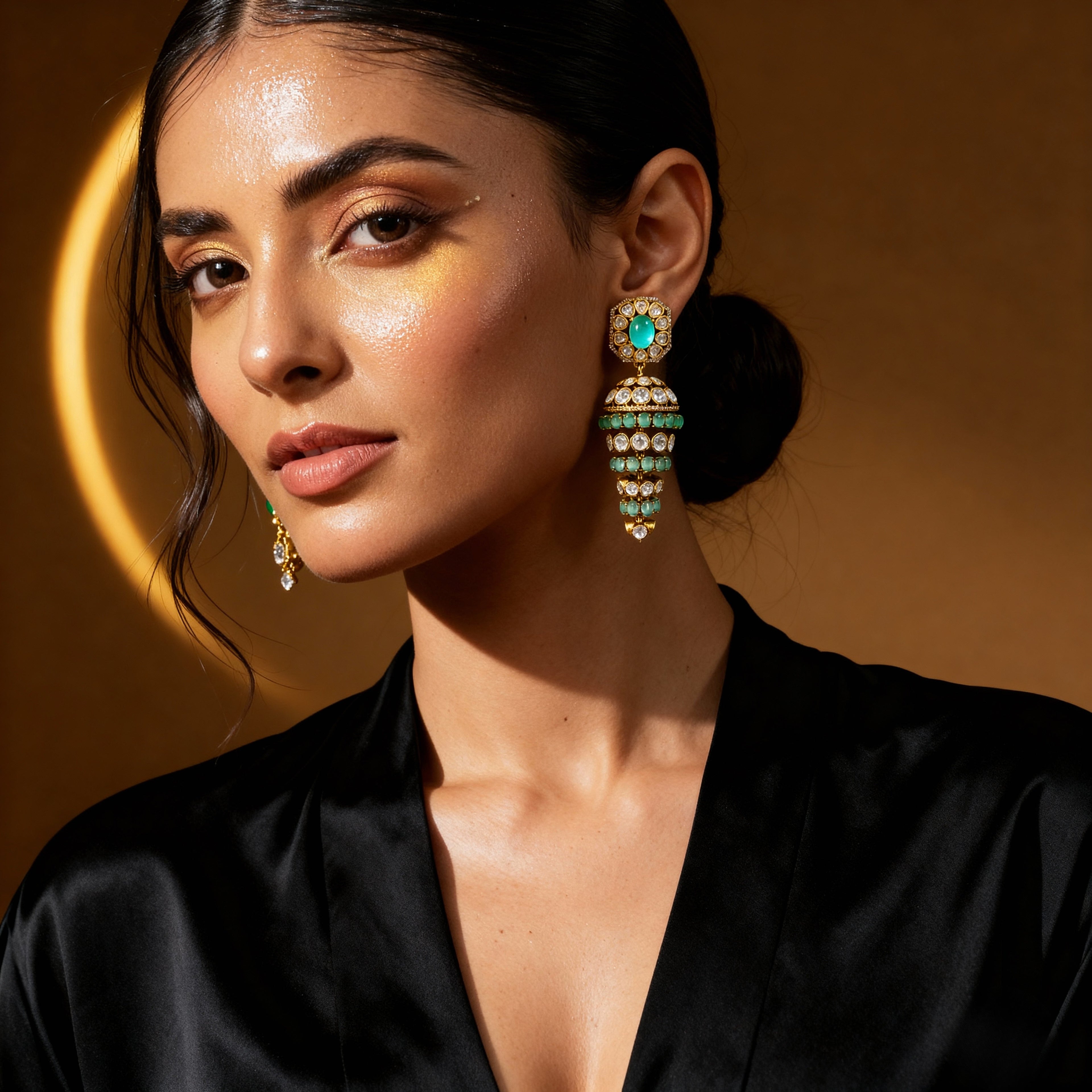 Ornate Emerald and Gold Earrings