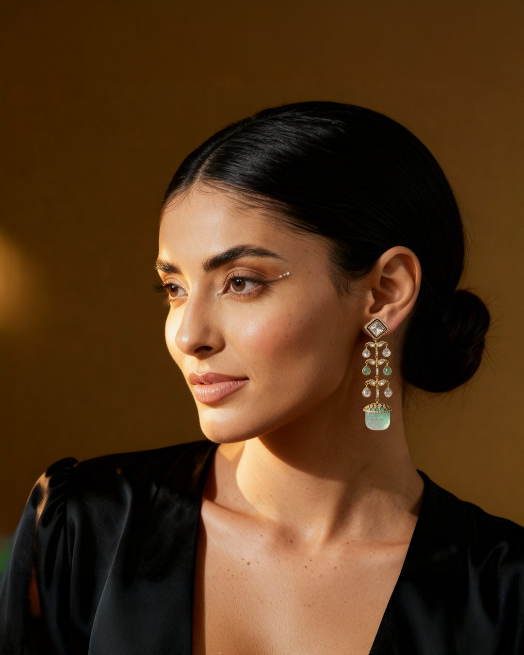 Emerald Embellished Drop Earrings