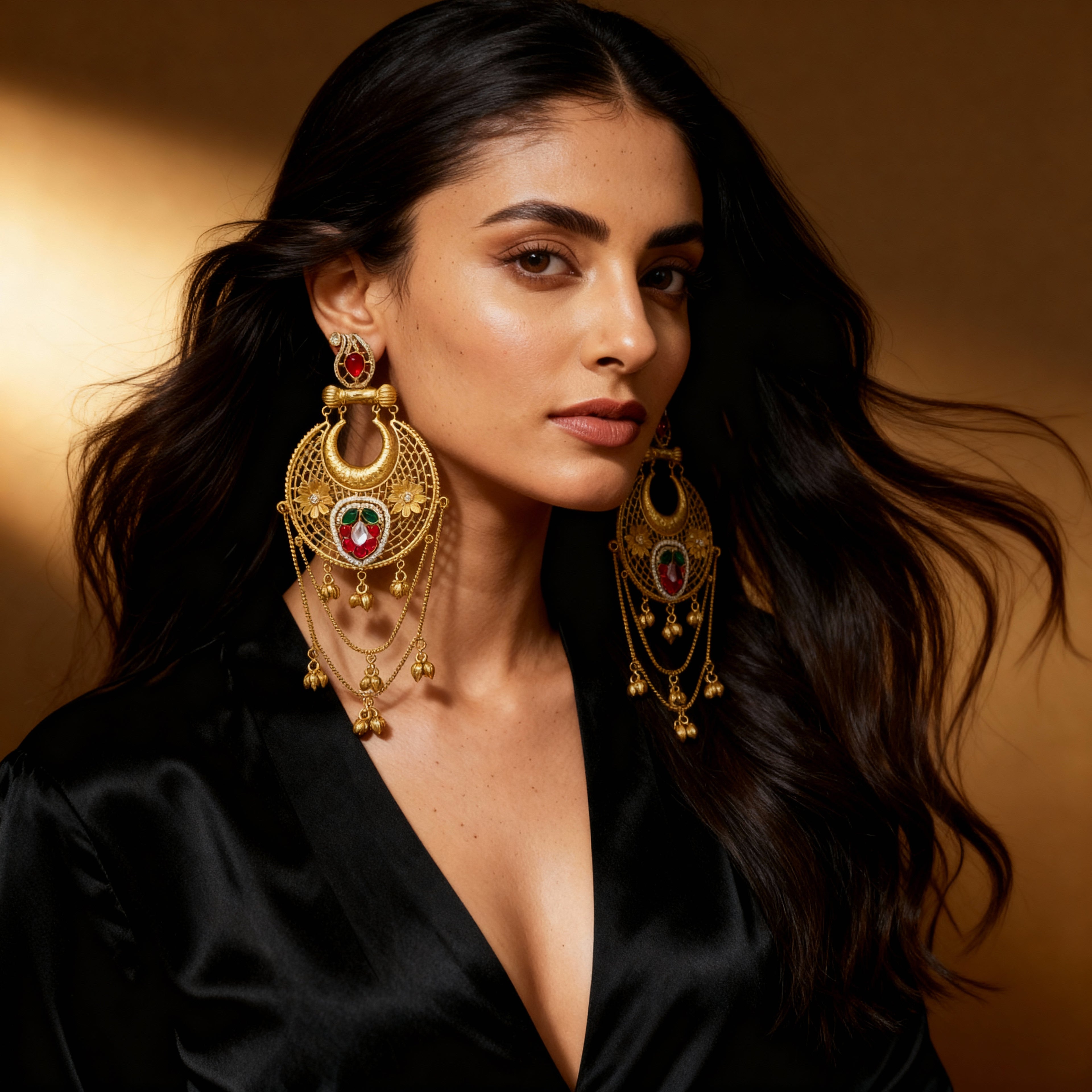 Traditional Indian Gold Earrings with Intricate Design