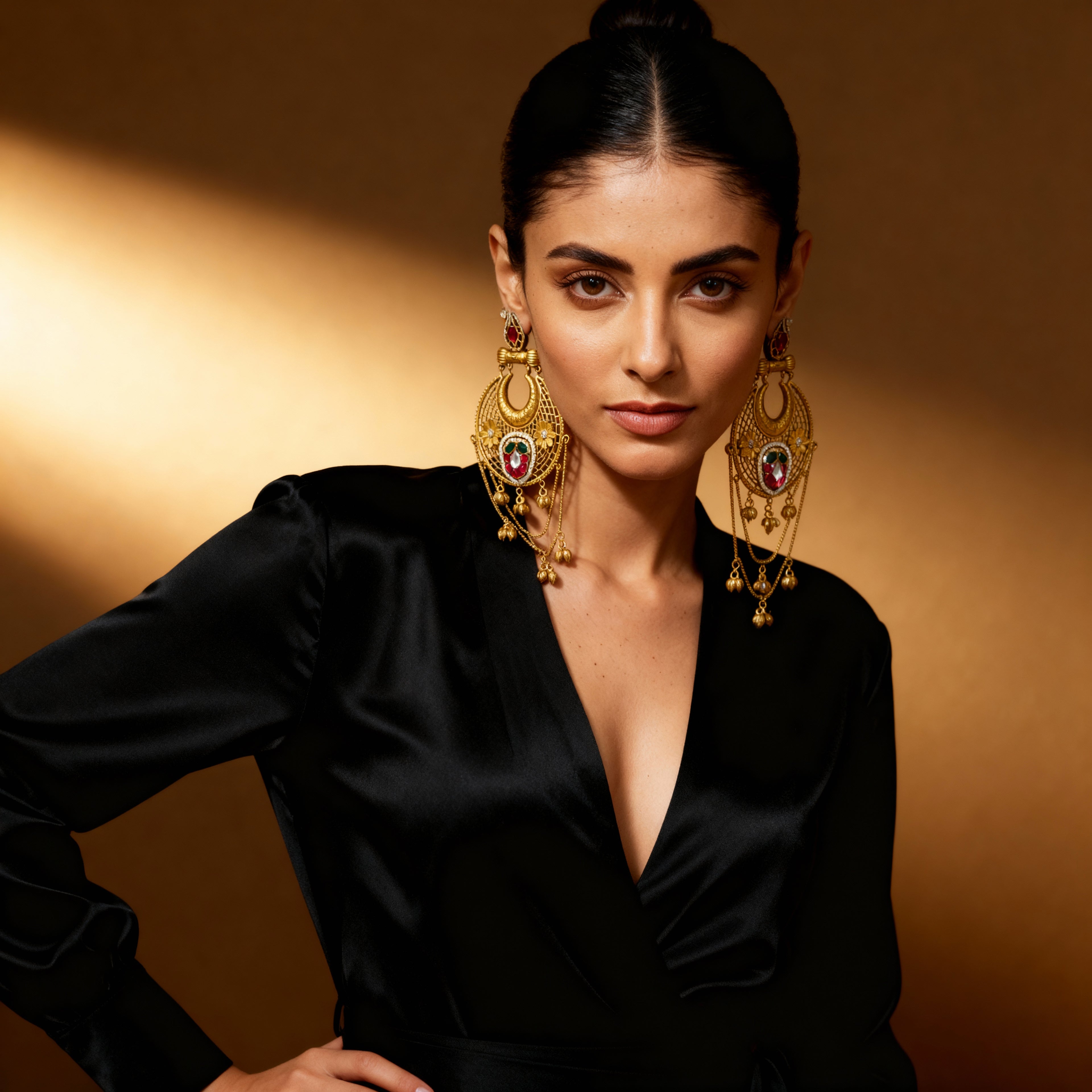 Traditional Indian Gold Earrings with Intricate Design