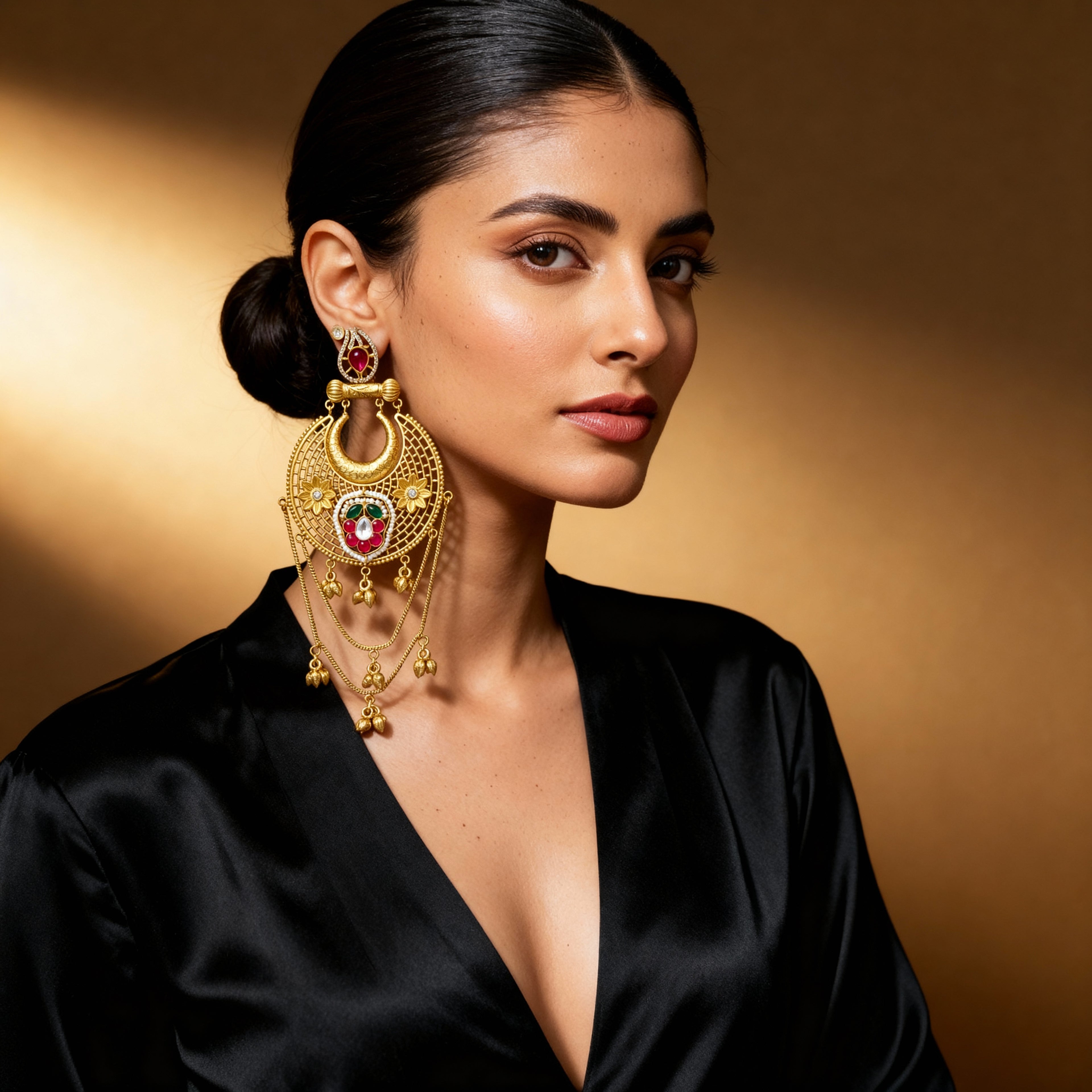 Traditional Indian Gold Earrings with Intricate Design