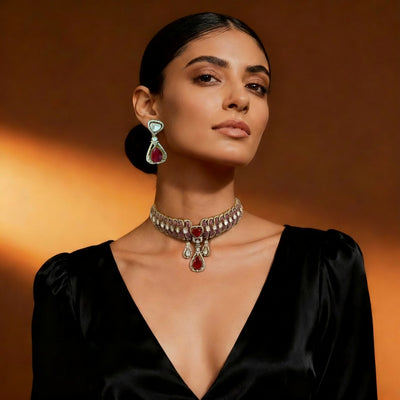 Kundan Embellished Necklace and Earring Set